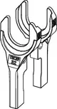 TECE Gabelkopfpaar für Rohrverbindungen, funktionales Design zur Montage. Zwei identische Clips zur Sicherung von Rohren, geeignet für verschiedene Anwendungen im Sanitärbereich.
